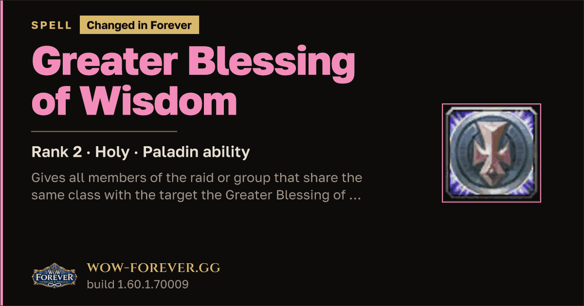 The preview card for Greater Blessing of Wisdom (Rank 2) - Paladin Spell