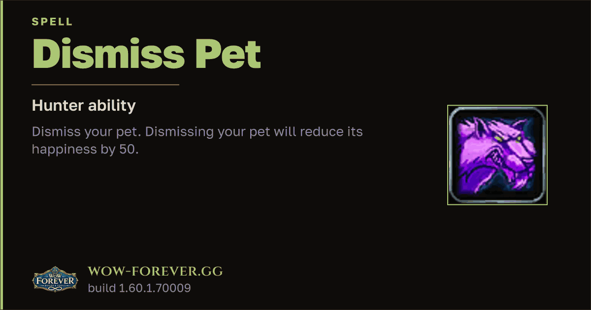 The preview card for Dismiss Pet - Hunter Spell