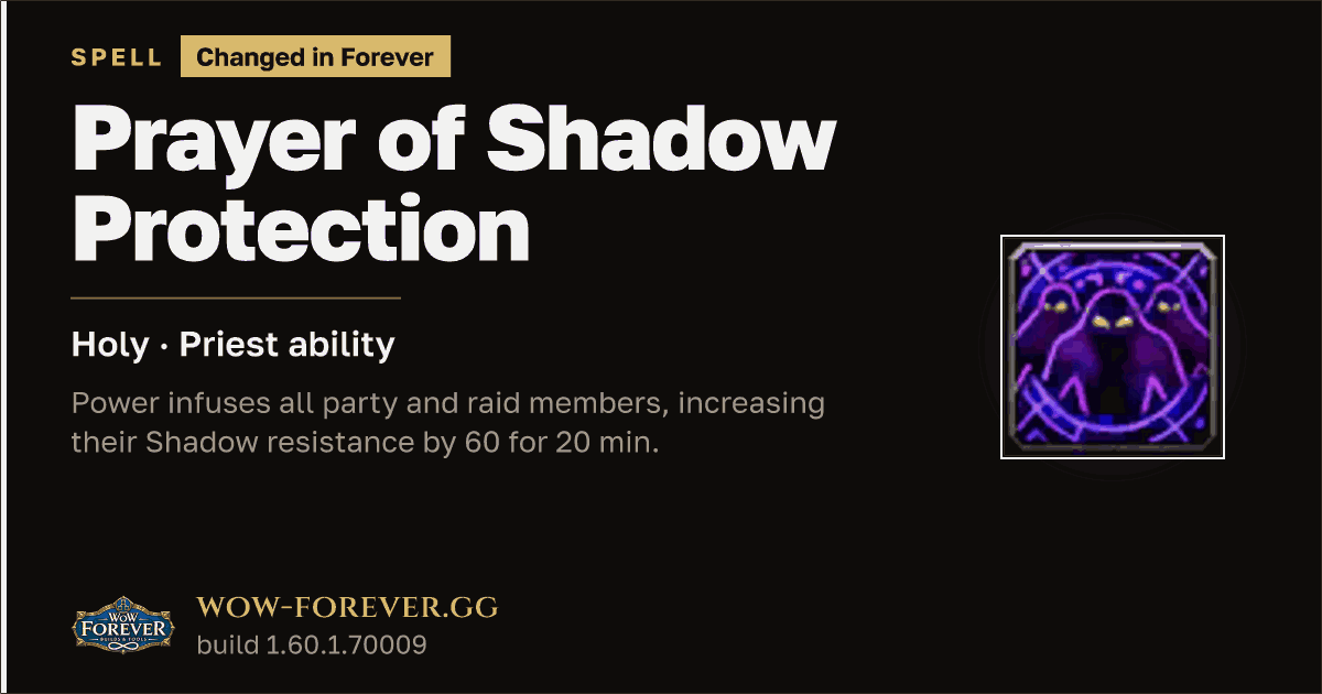 The preview card for Prayer of Shadow Protection - Priest Spell