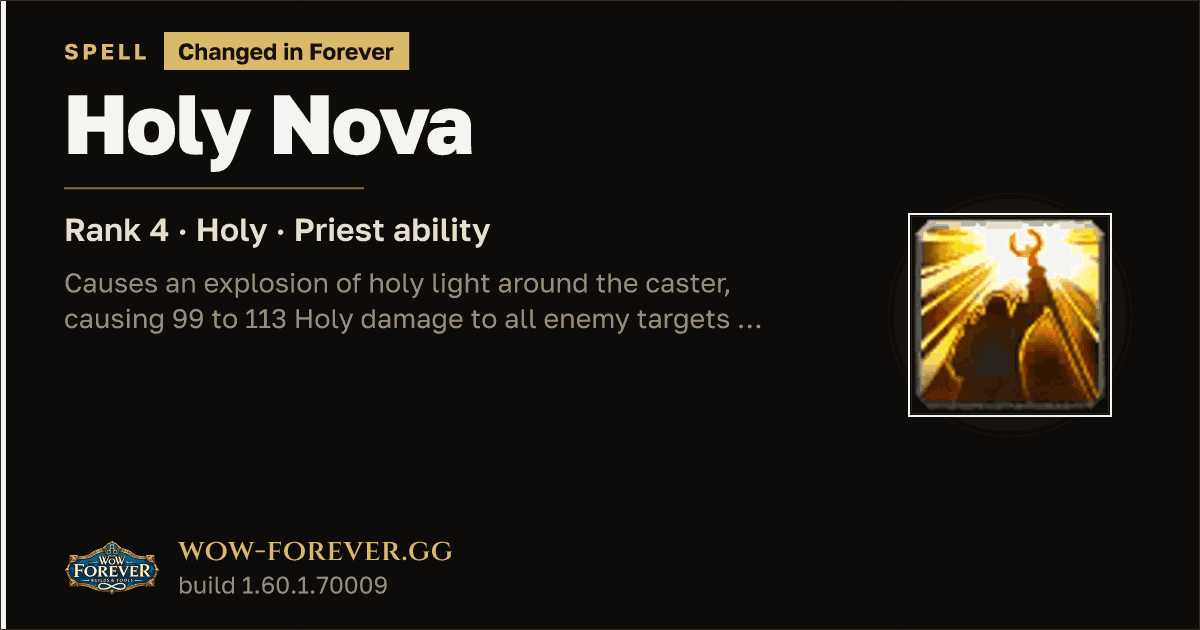 The preview card for Holy Nova (Rank 4) - Priest Spell
