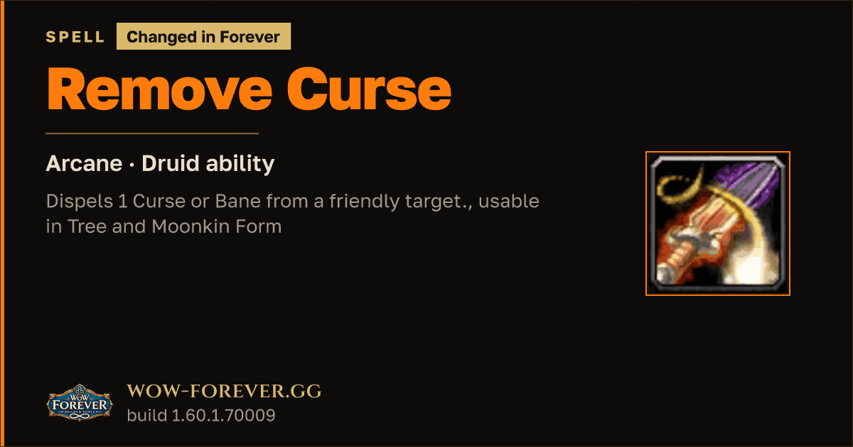 The preview card for Remove Curse - Druid Spell