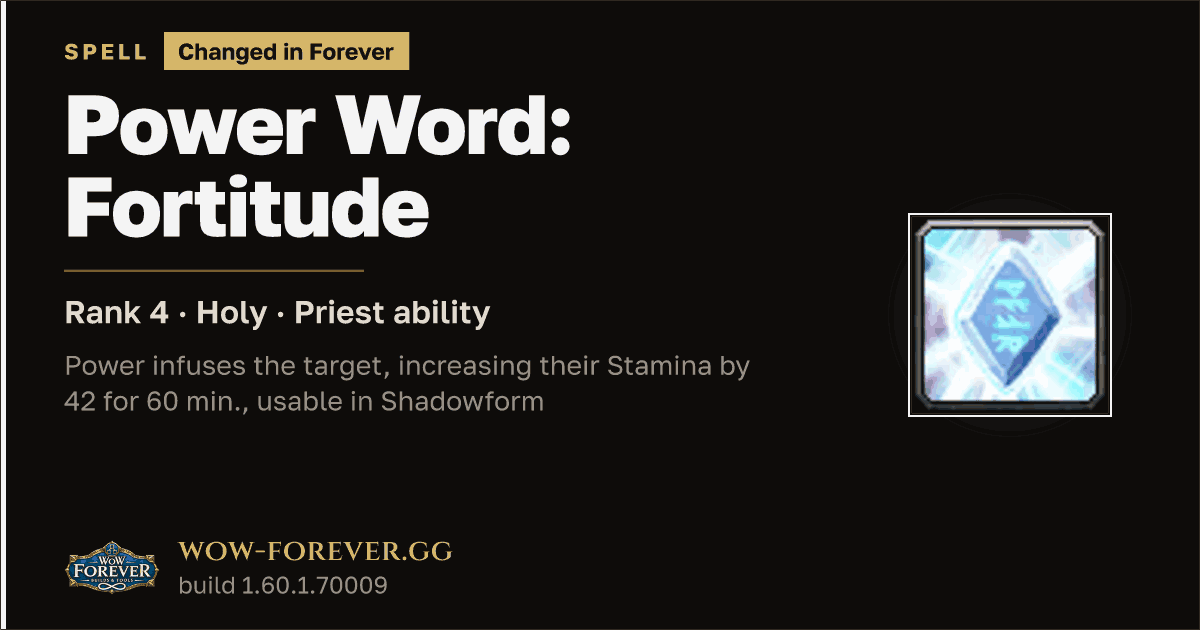 The preview card for Power Word: Fortitude (Rank 4) - Priest Spell