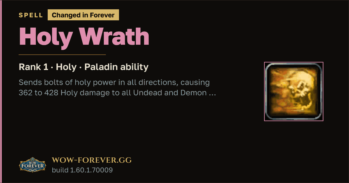 The preview card for Holy Wrath (Rank 1) - Paladin Spell