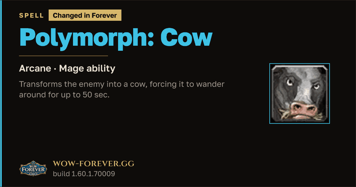 The preview card for Polymorph: Cow - Mage Spell
