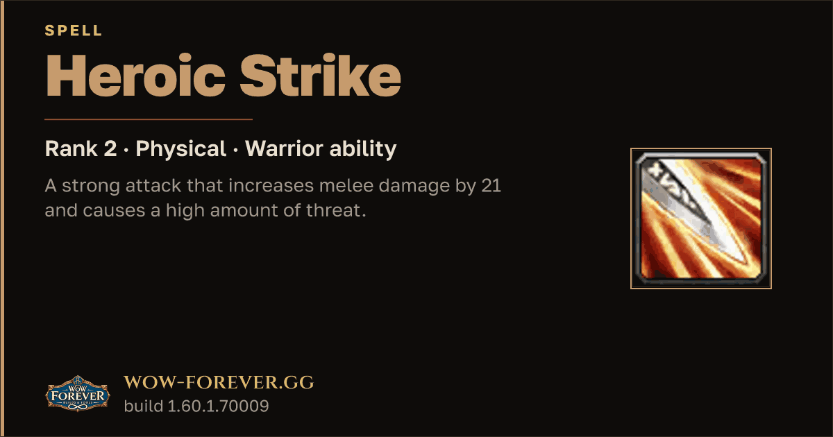 The preview card for Heroic Strike (Rank 2) - Warrior Spell