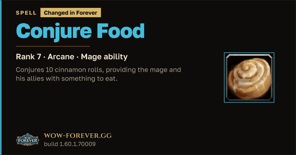 The preview card for Conjure Food (Rank 7) - Mage Spell