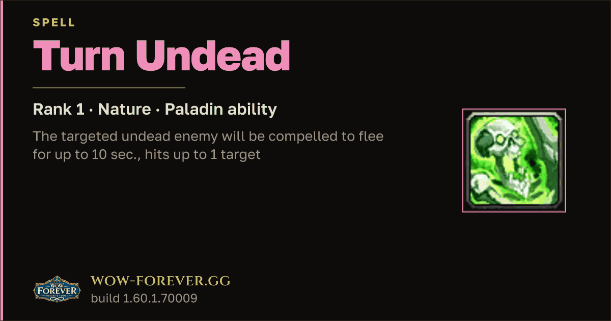 The preview card for Turn Undead (Rank 1) - Paladin Spell