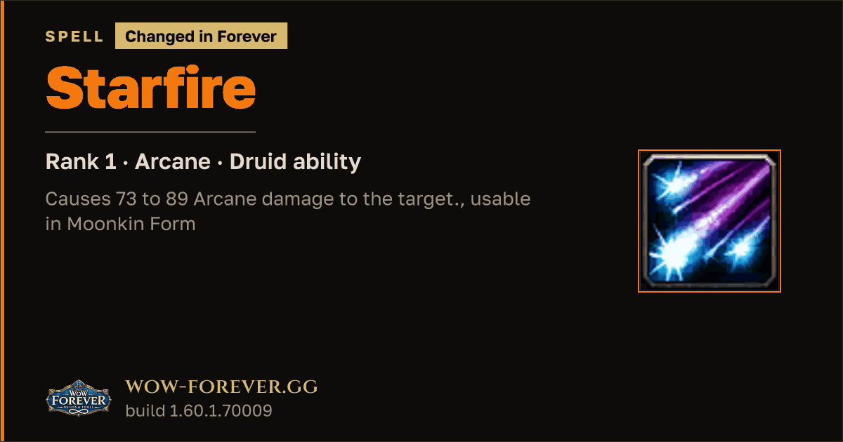 The preview card for Starfire (Rank 1) - Druid Spell