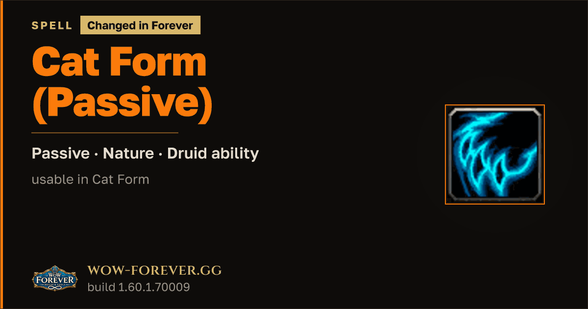 The preview card for Cat Form (Passive) (Passive) - Druid Spell