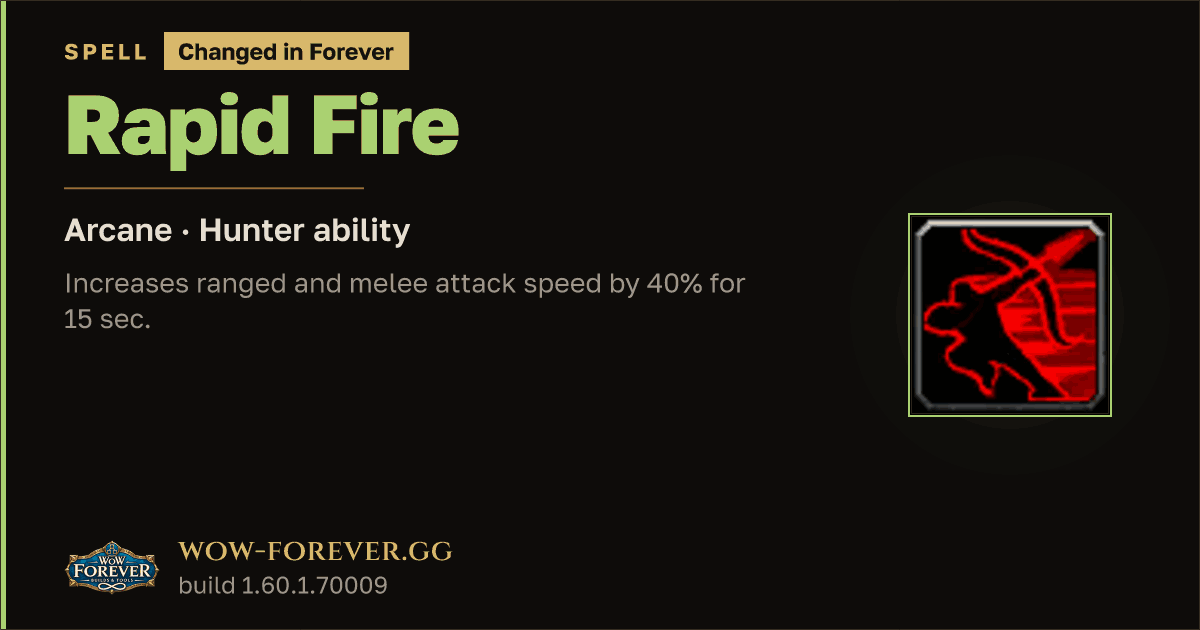 The preview card for Rapid Fire - Hunter Spell
