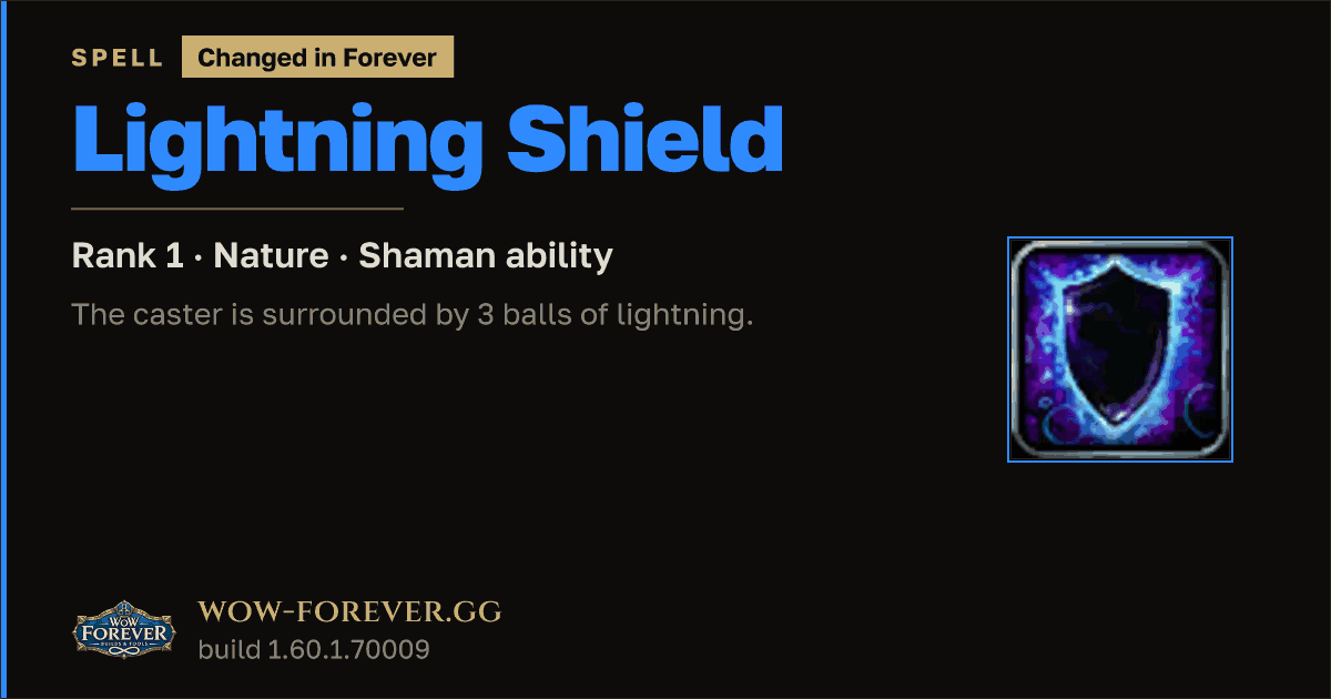 The preview card for Lightning Shield (Rank 1) - Shaman Spell
