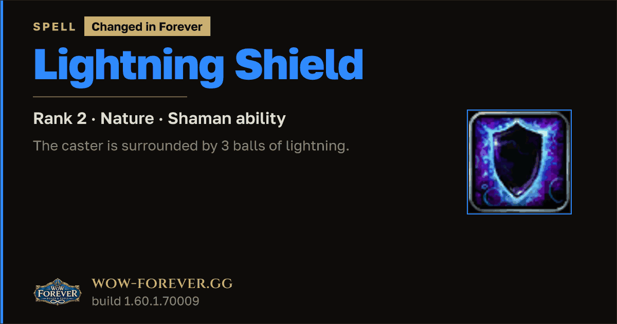 The preview card for Lightning Shield (Rank 2) - Shaman Spell