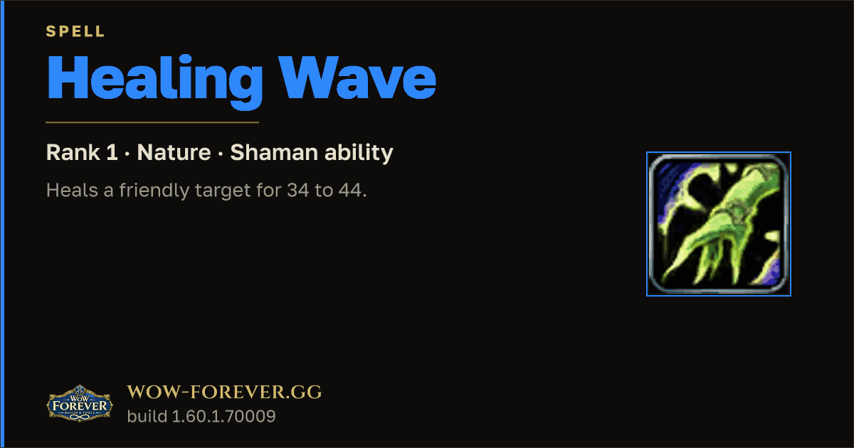 The preview card for Healing Wave (Rank 1) - Shaman Spell
