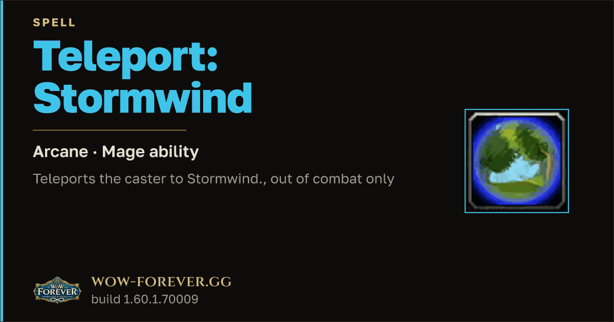 The preview card for Teleport: Stormwind - Mage Spell