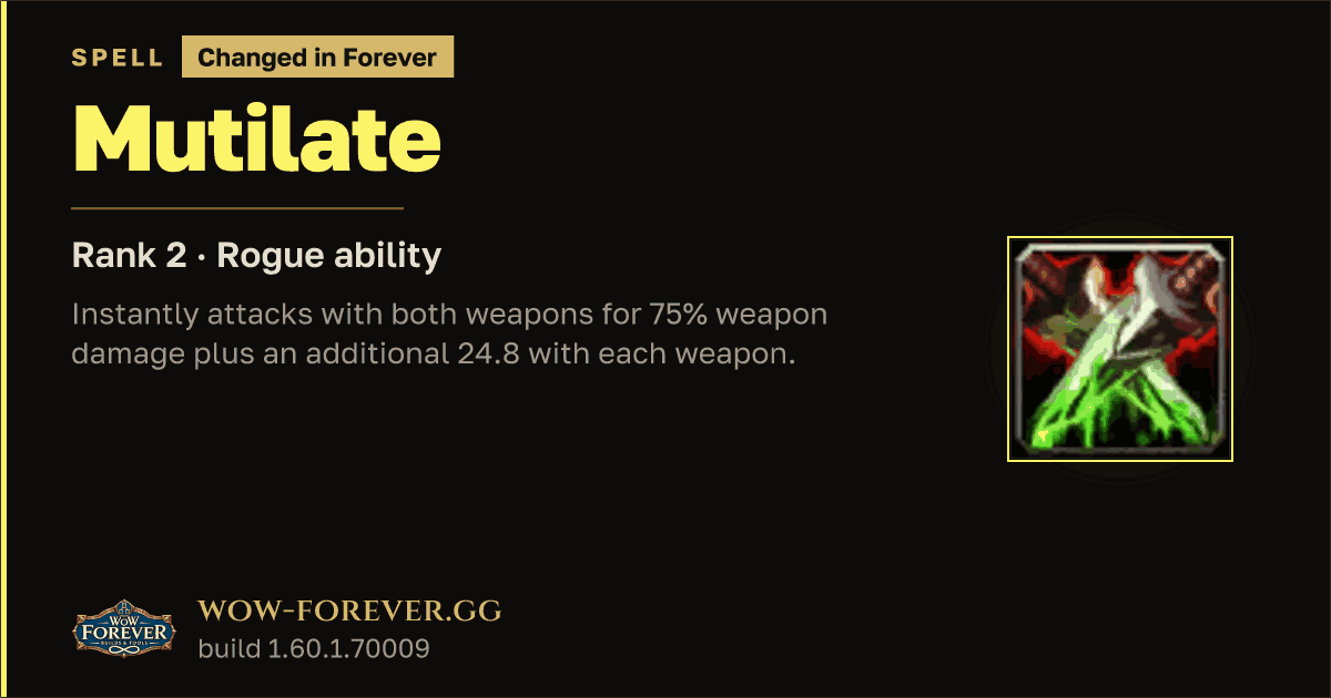 The preview card for Mutilate (Rank 2) - Rogue Spell