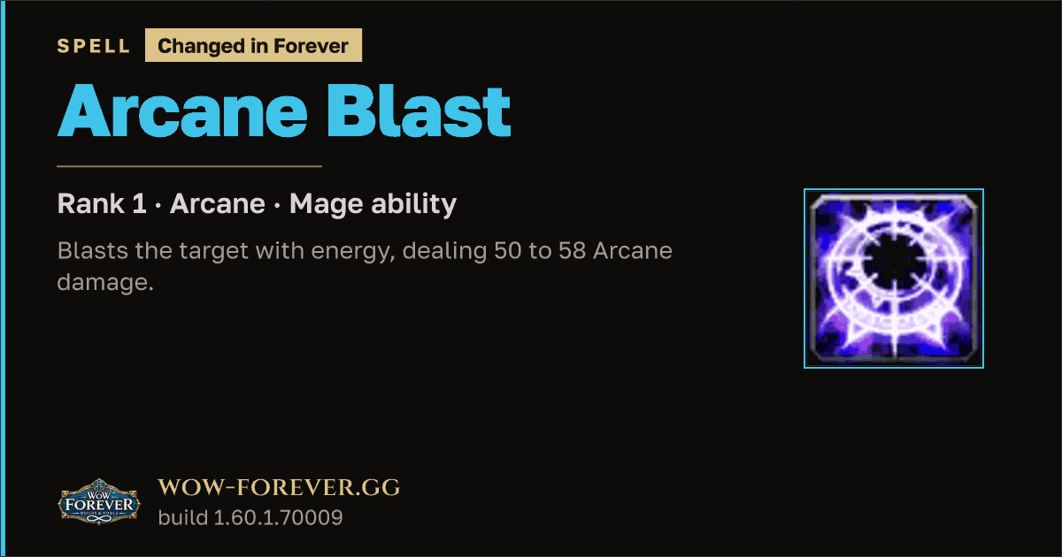The preview card for Arcane Blast (Rank 1) - Mage Talent