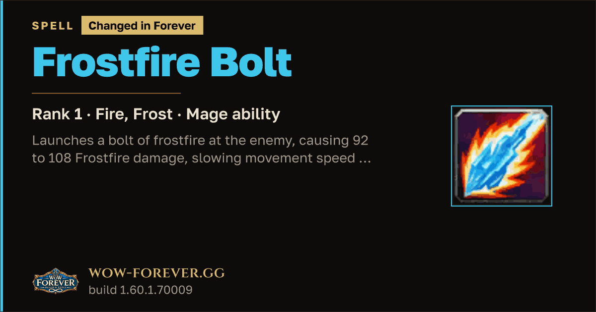 The preview card for Frostfire Bolt (Rank 1) - Mage Spell