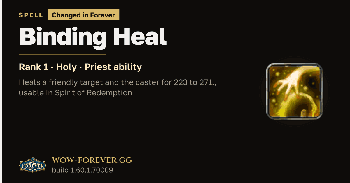 The preview card for Binding Heal (Rank 1) - Priest Talent