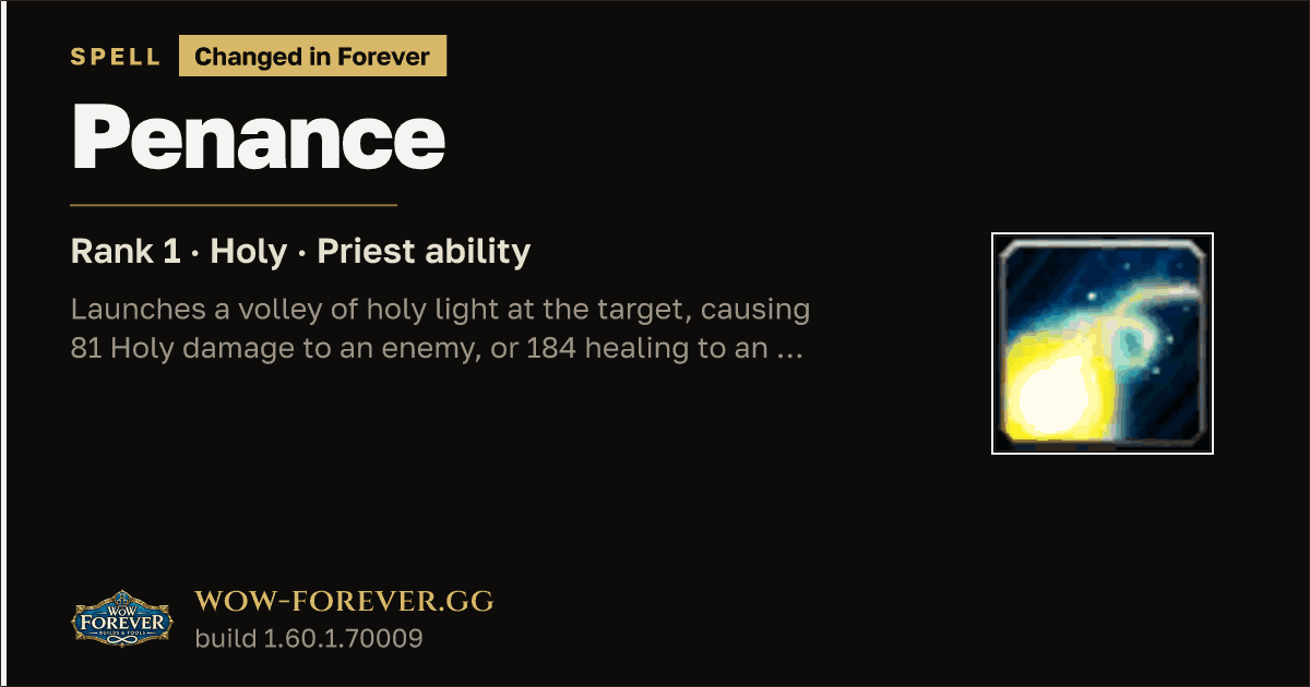 The preview card for Penance (Rank 1) - Priest Talent