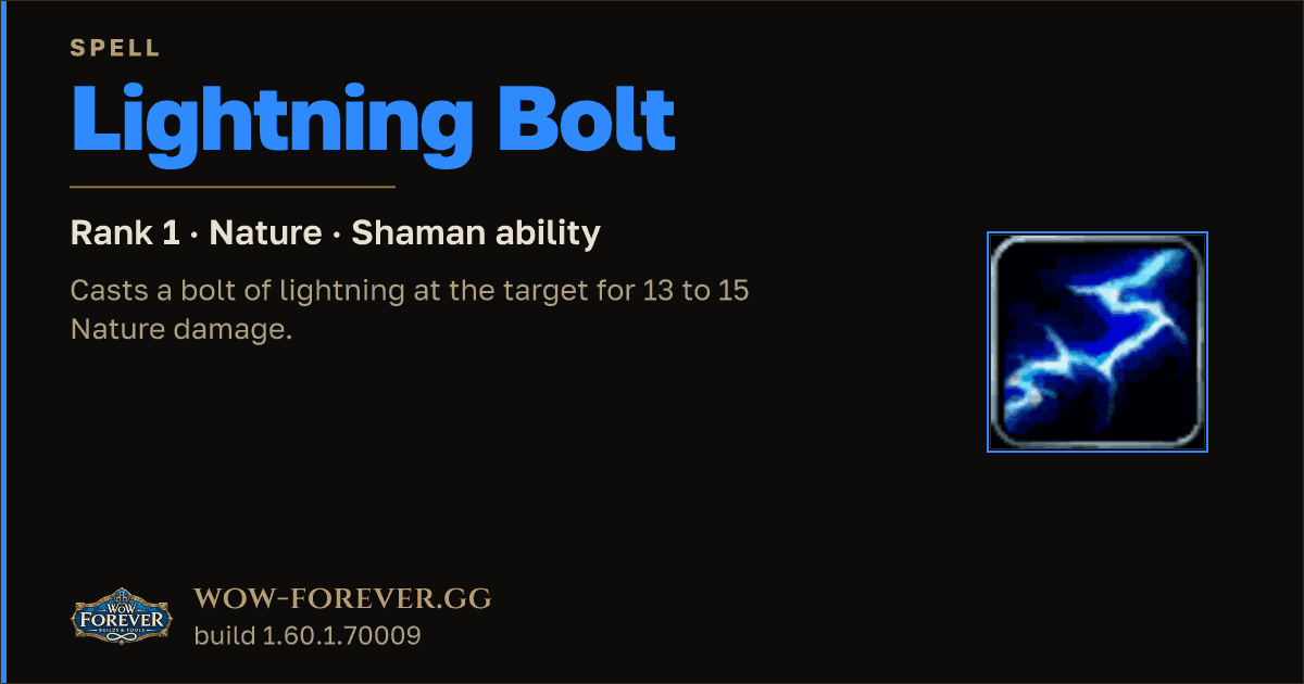 The preview card for Lightning Bolt (Rank 1) - Shaman Spell