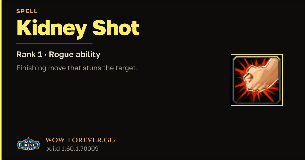 The preview card for Kidney Shot (Rank 1) - Rogue Spell