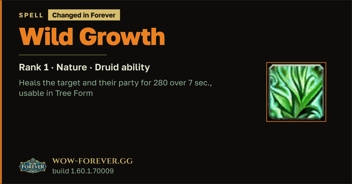 The preview card for Wild Growth (Rank 1) - Druid Talent