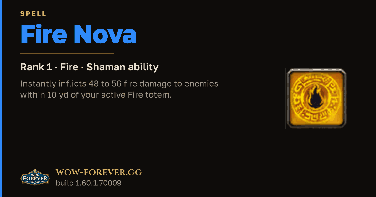 The preview card for Fire Nova (Rank 1) - Shaman Spell