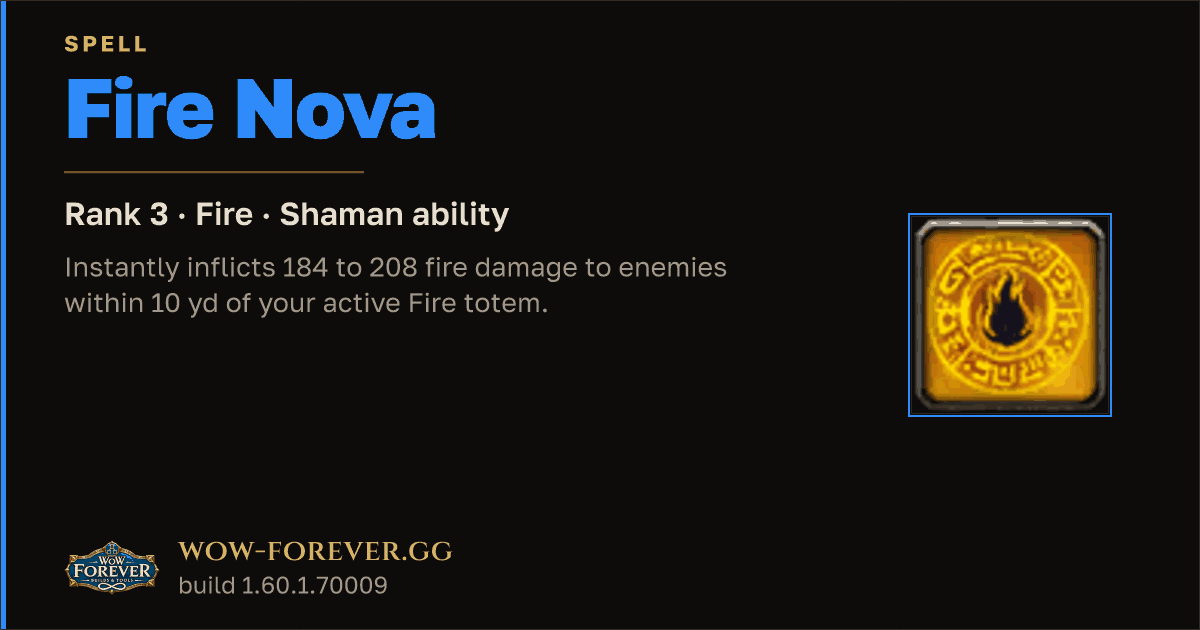 The preview card for Fire Nova (Rank 3) - Shaman Spell