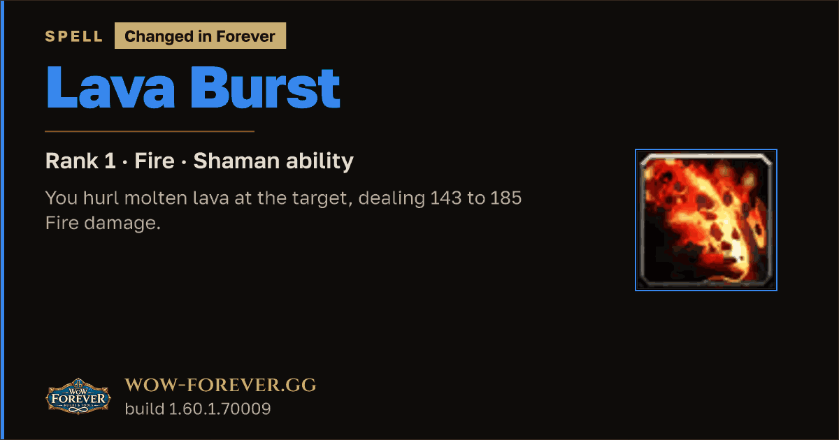 The preview card for Lava Burst (Rank 1) - Shaman Talent