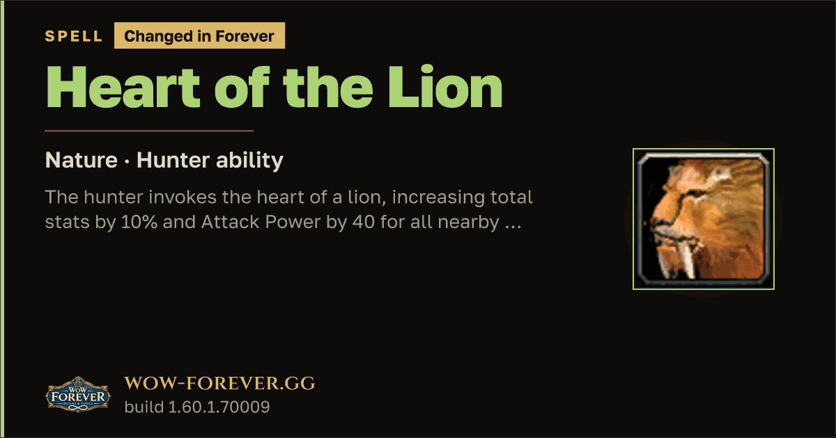 The preview card for Heart of the Lion - Hunter Spell