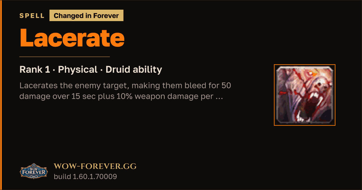 The preview card for Lacerate (Rank 1) - Druid Spell