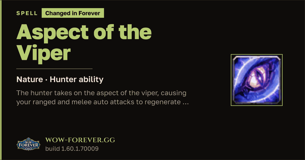 The preview card for Aspect of the Viper - Hunter Spell
