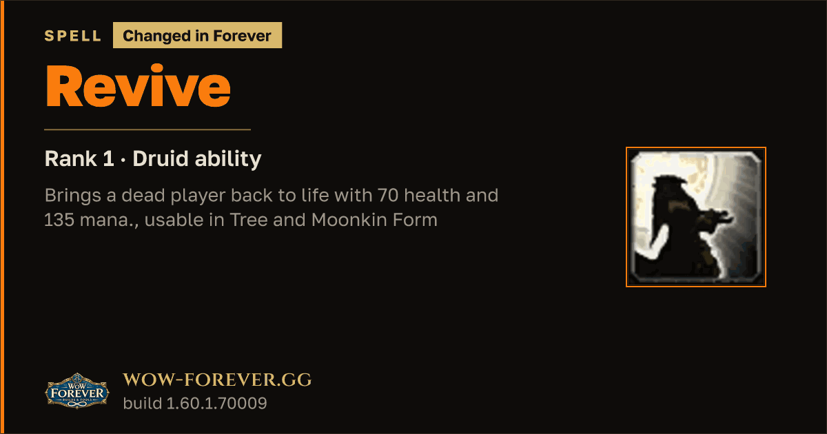 The preview card for Revive (Rank 1) - Druid Spell