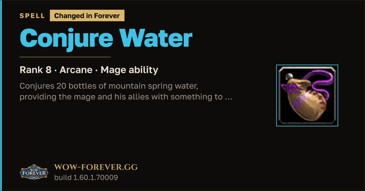 The preview card for Conjure Water (Rank 8) - Mage Spell