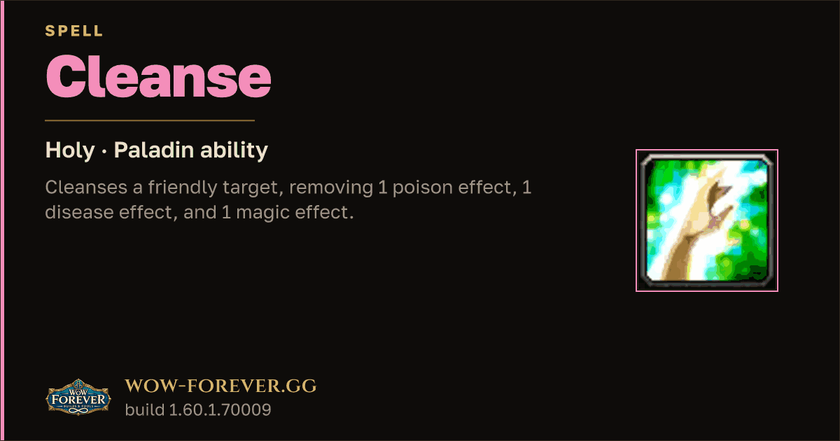 The preview card for Cleanse - Paladin Spell