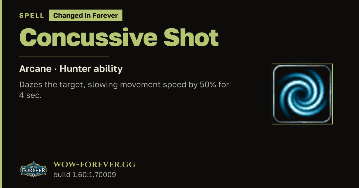 The preview card for Concussive Shot - Hunter Spell
