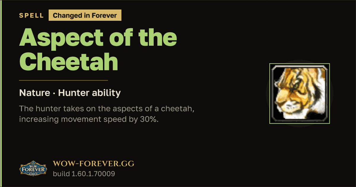 The preview card for Aspect of the Cheetah - Hunter Spell
