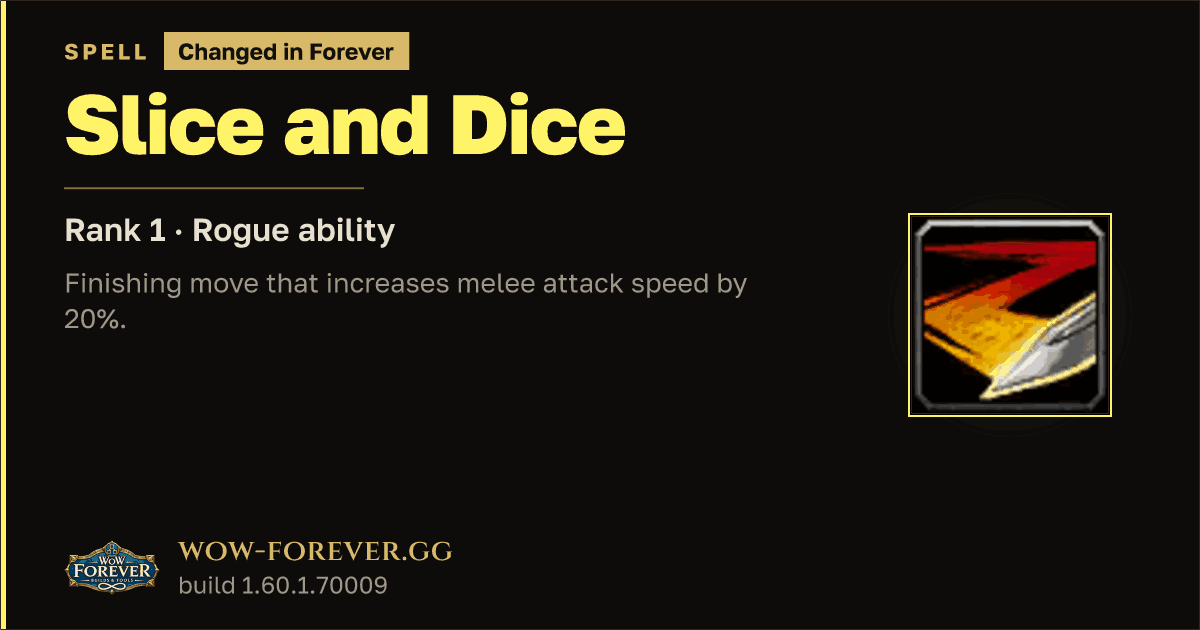 The preview card for Slice and Dice (Rank 1) - Rogue Spell