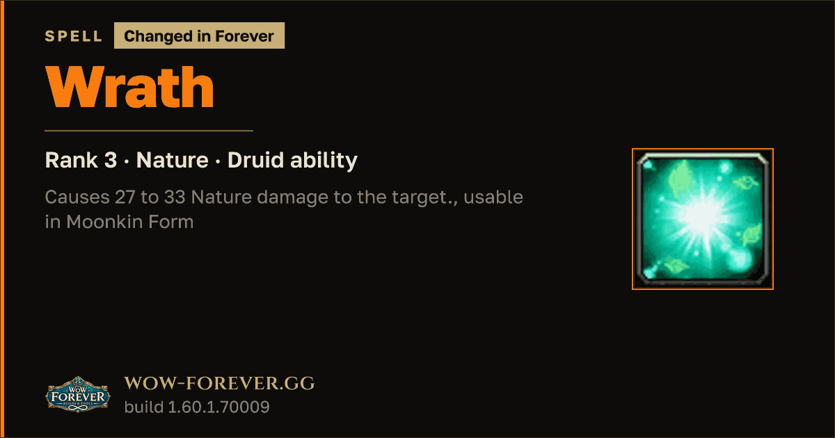 The preview card for Wrath (Rank 3) - Druid Spell
