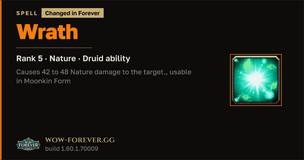 The preview card for Wrath (Rank 5) - Druid Spell