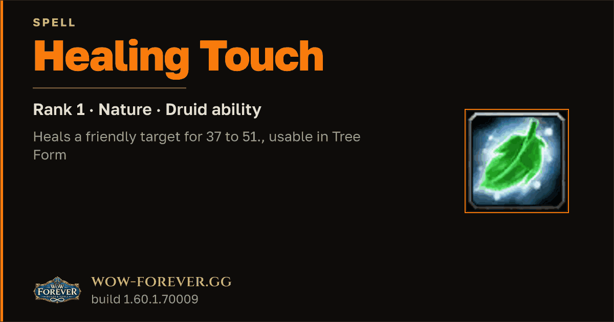 The preview card for Healing Touch (Rank 1) - Druid Spell