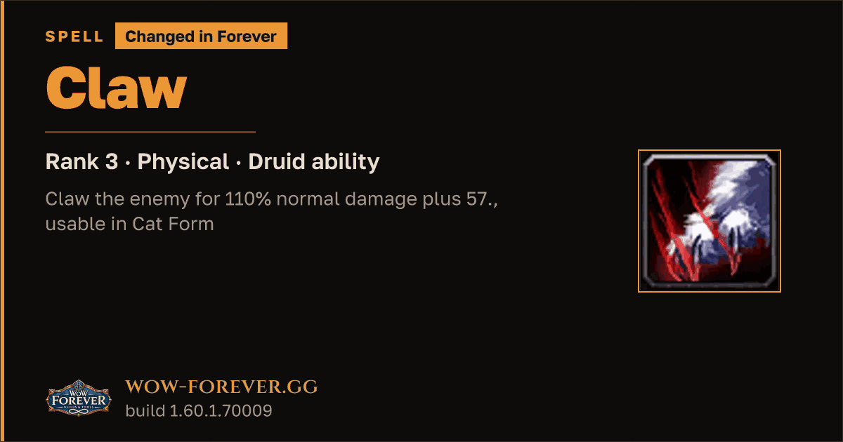 The preview card for Claw (Rank 3) - Druid Spell