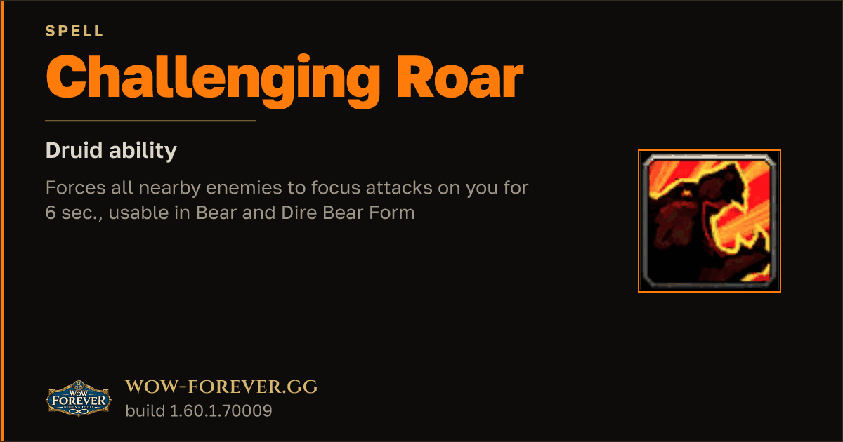 The preview card for Challenging Roar - Druid Spell