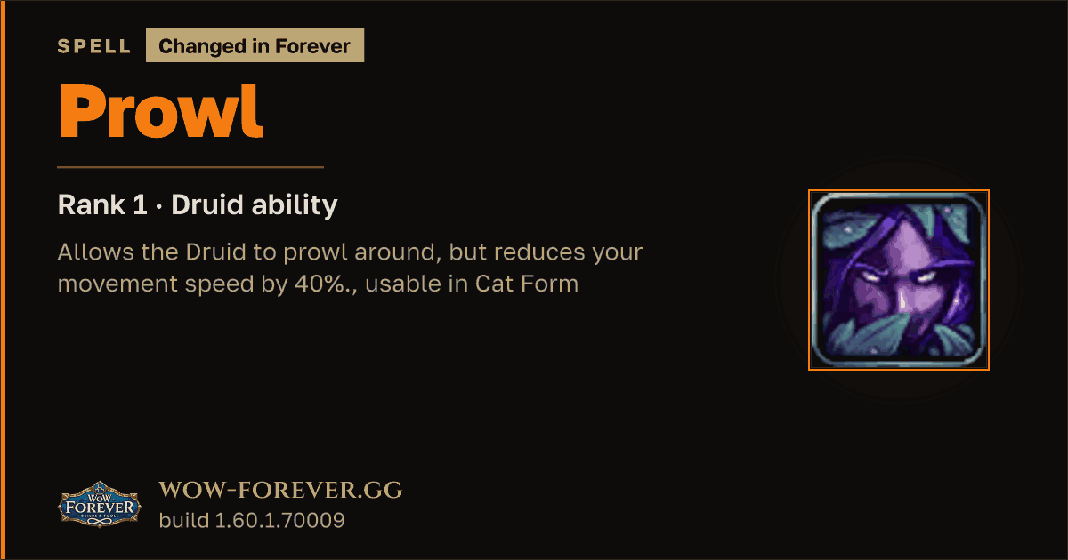 The preview card for Prowl (Rank 1) - Druid Spell