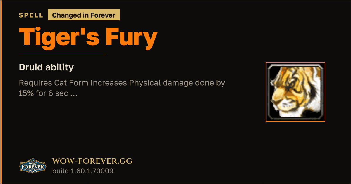 The preview card for Tiger's Fury - Druid Spell