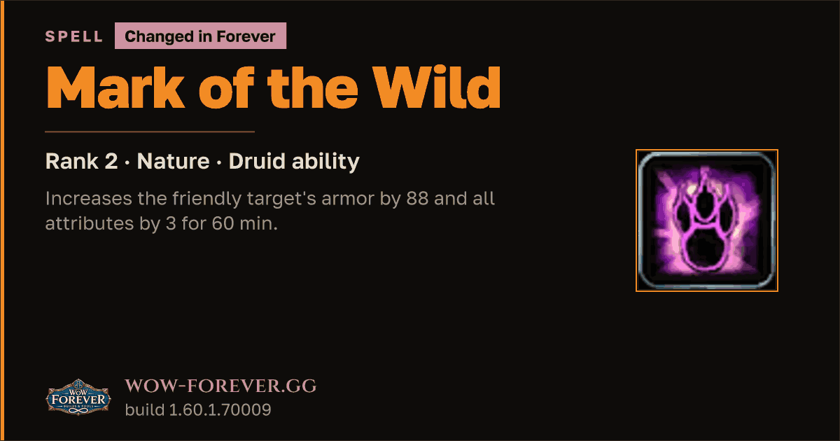 The preview card for Mark of the Wild (Rank 2) - Druid Spell