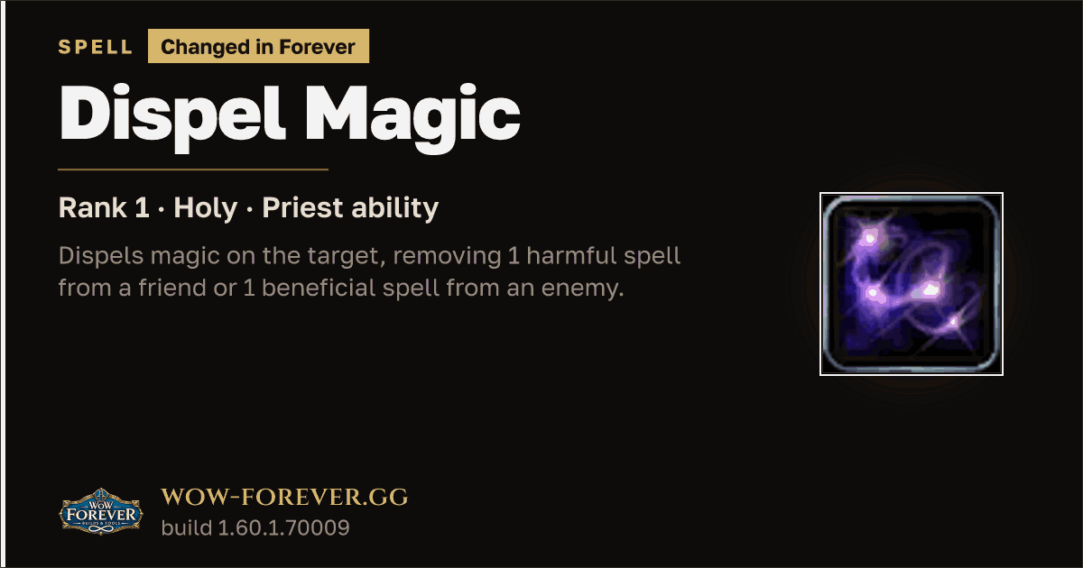 The preview card for Dispel Magic (Rank 1) - Priest Spell