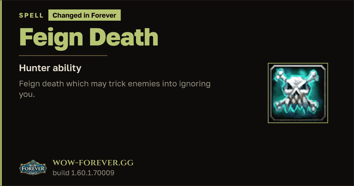 The preview card for Feign Death - Hunter Spell