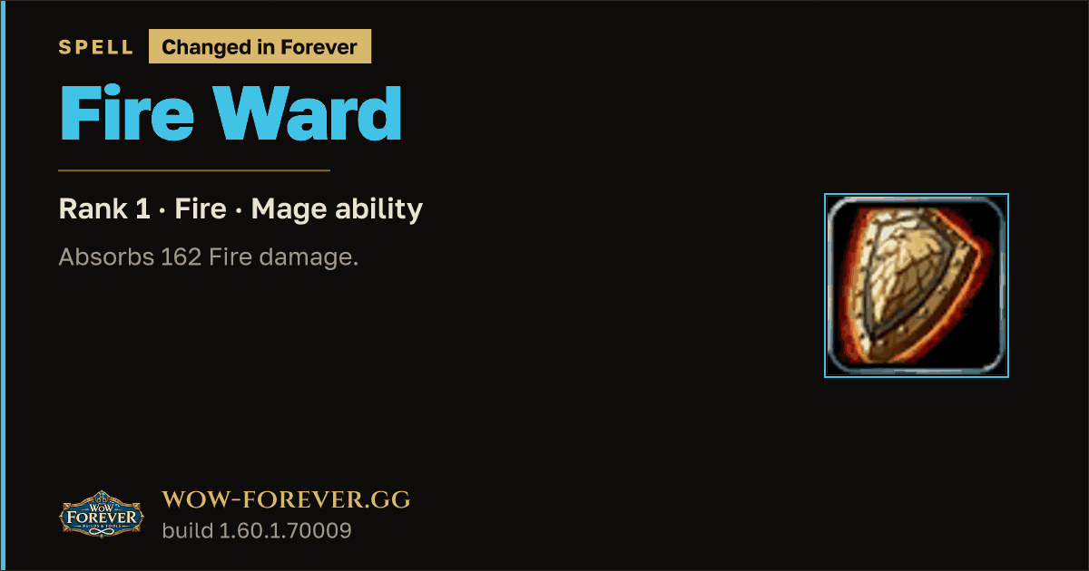 The preview card for Fire Ward (Rank 1) - Mage Spell