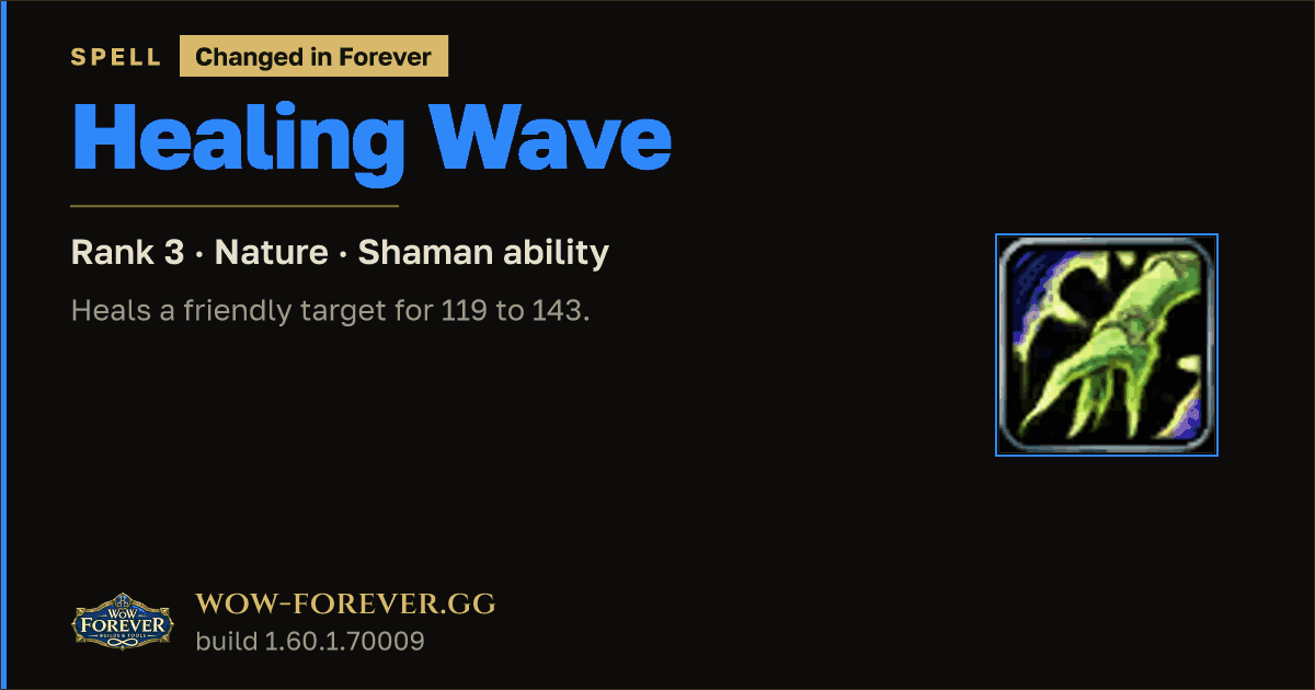 The preview card for Healing Wave (Rank 3) - Shaman Spell